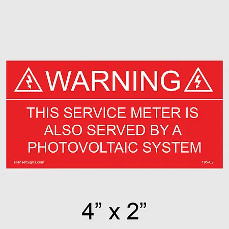 195-02 Warning This Service Meter Is Also Served By A Photovoltaic System Placard