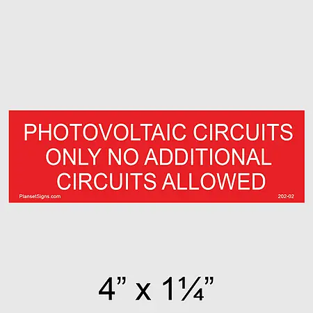 202-02 No Additional Circuits Allowed Placard