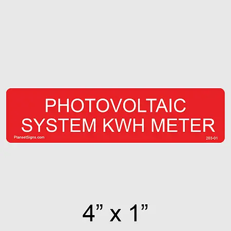203-01 Photovoltaic System kWh Meter Label