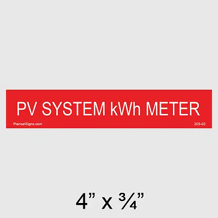 205-02 PV System kWh Meter Placard