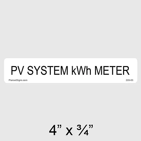 205-03 PV System kWh Meter Label