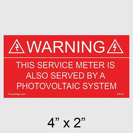209-02 Service Meter Served by a Photovoltaic System Placard