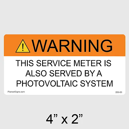 209-03 Service Meter Served by a Photovoltaic System Label