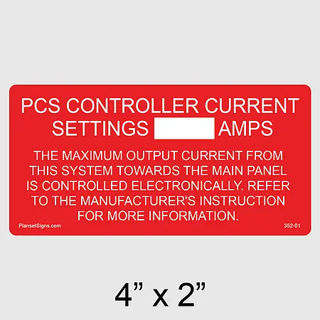 352-01 PCS Controller Current Settings Label