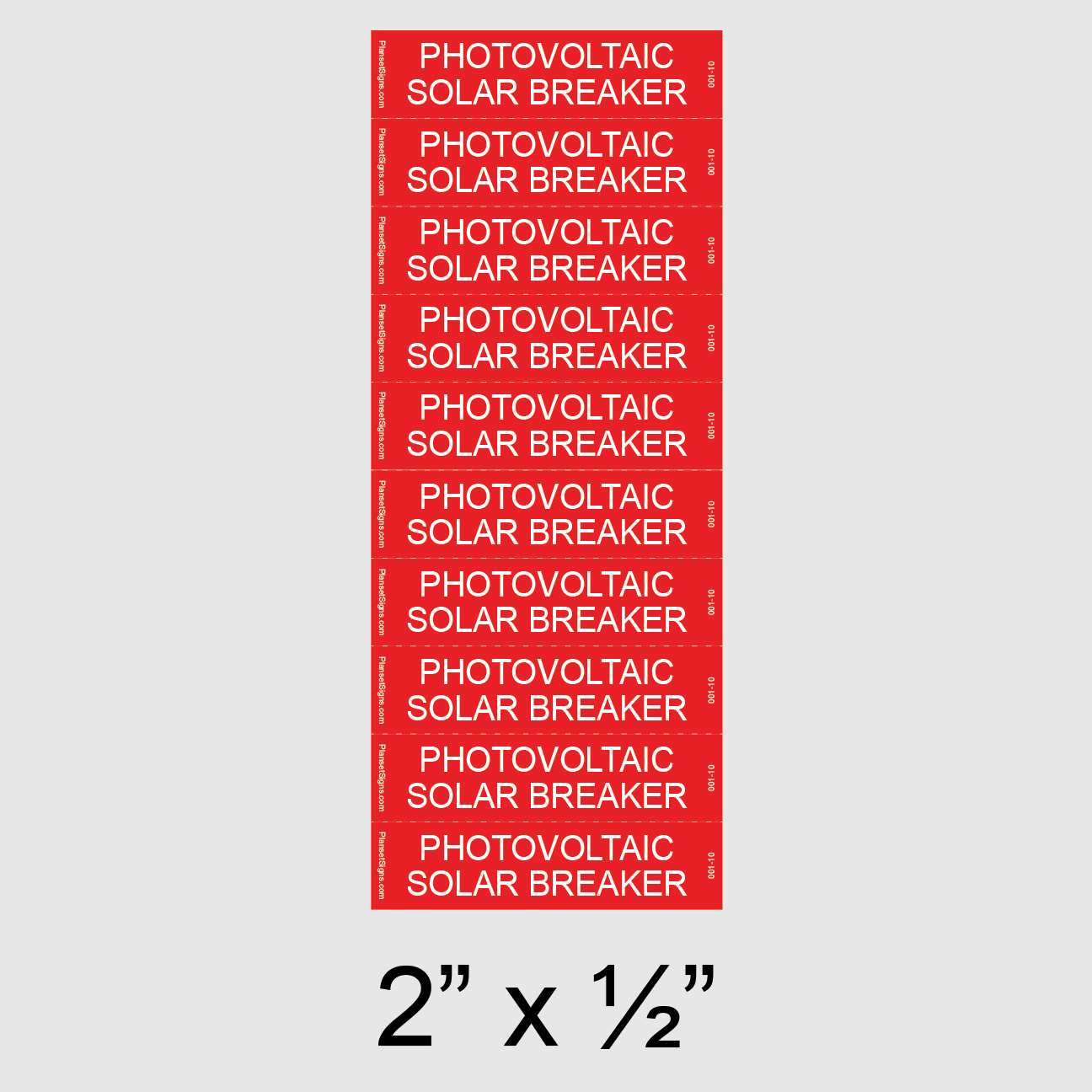 001-10 Photovoltaic Solar Breaker Label 10 Pack