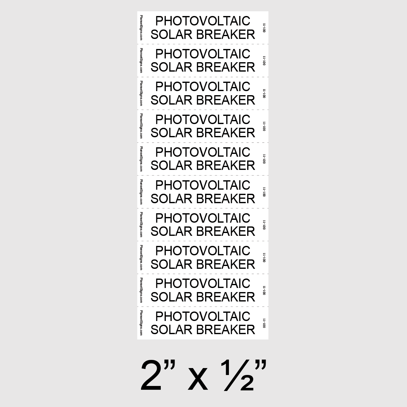 001-11 Photovoltaic Solar Breaker Label 10 Pack