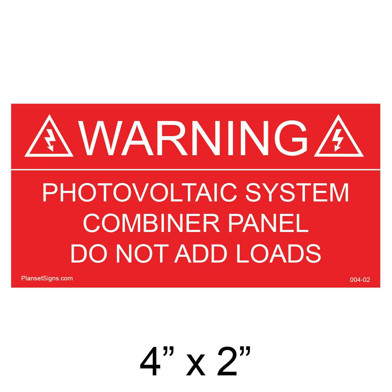 004-02 Solar Combiner Panel Placard