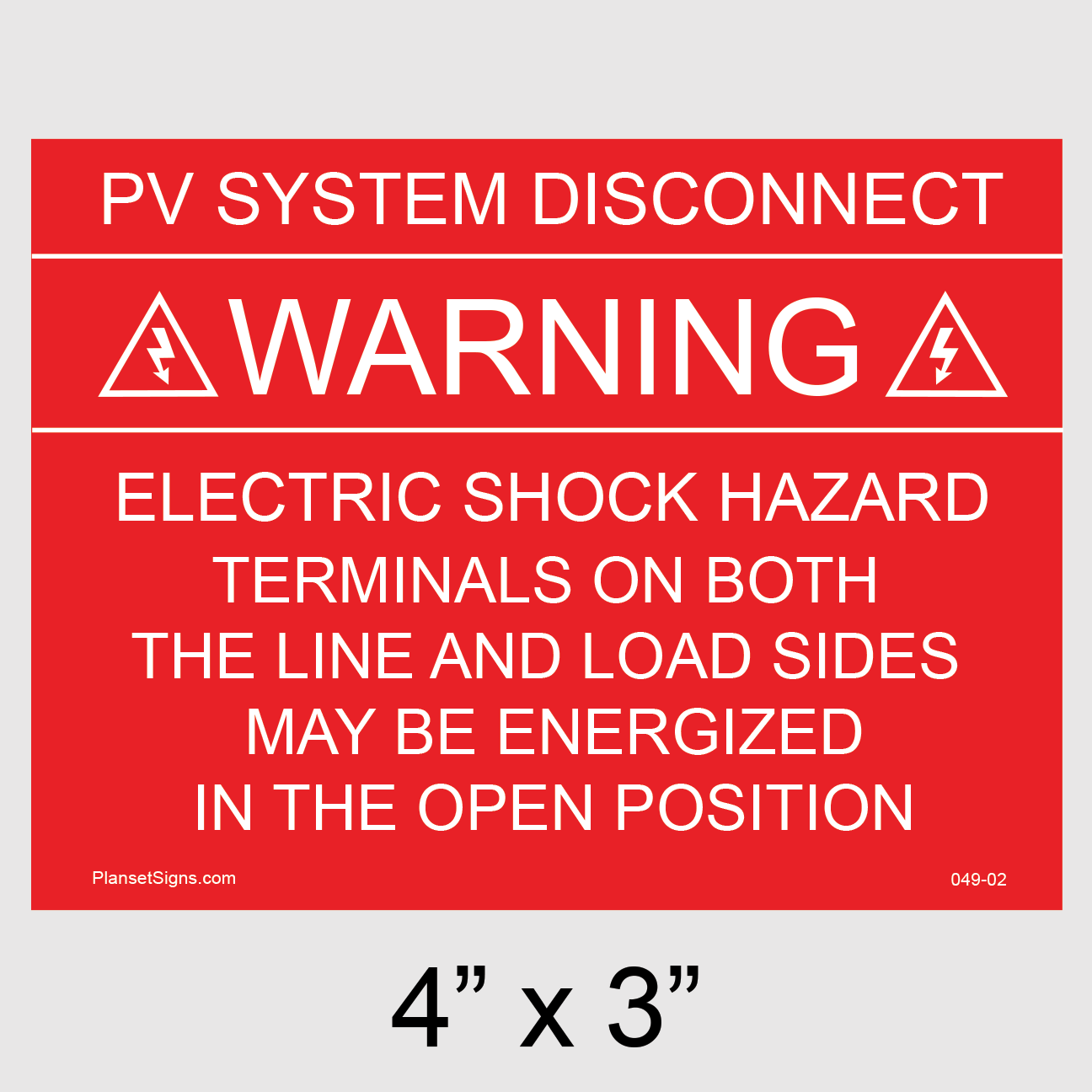 049-02 Solar Warning Placard