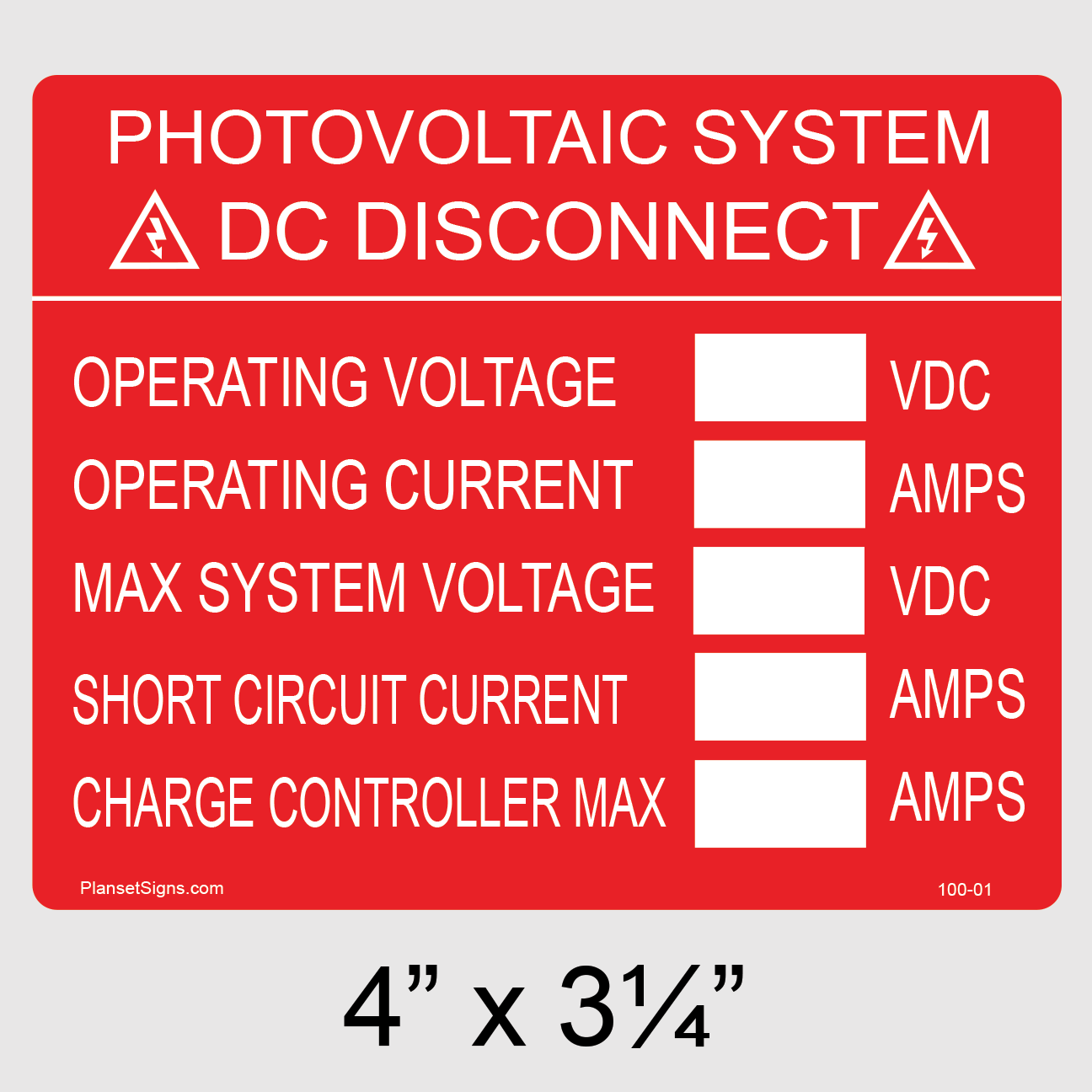100-01 DC Disconnect Write-In Label