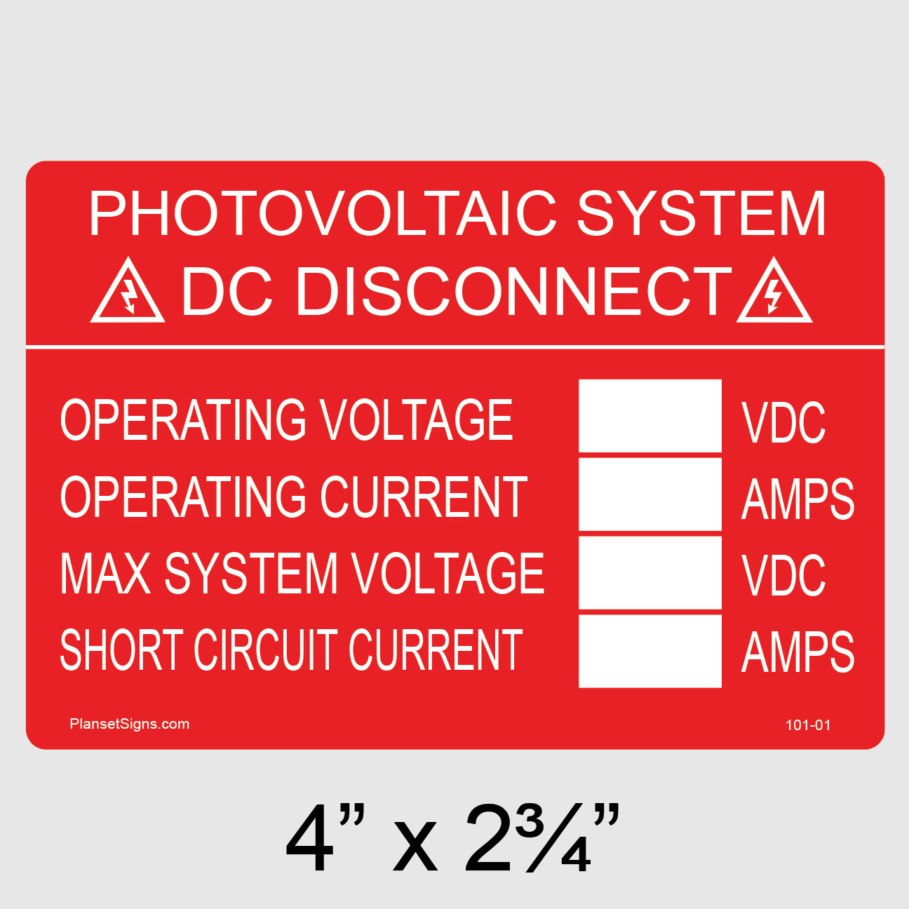 101-01 DC Disconnect Label