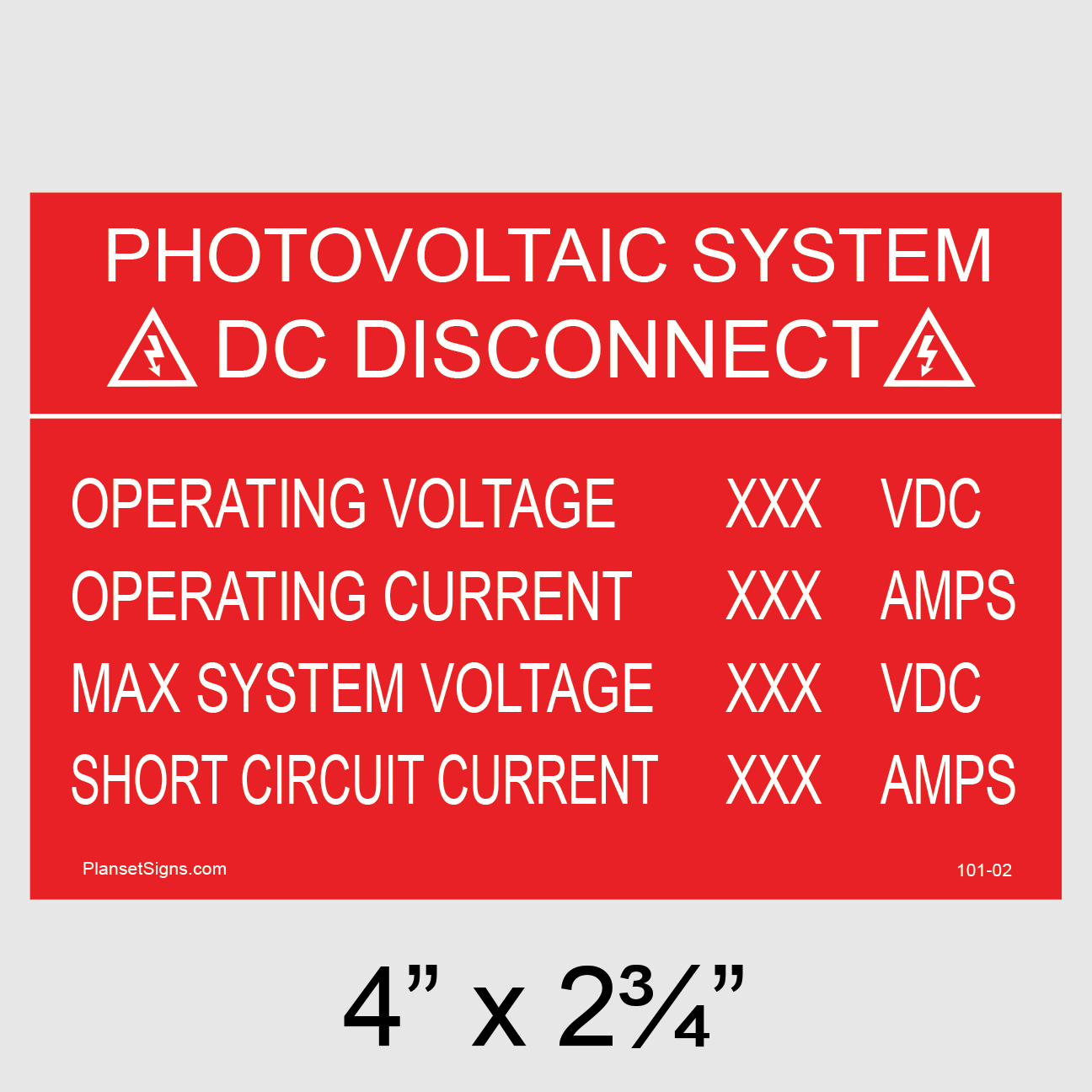101-02 DC Disconnect Placard