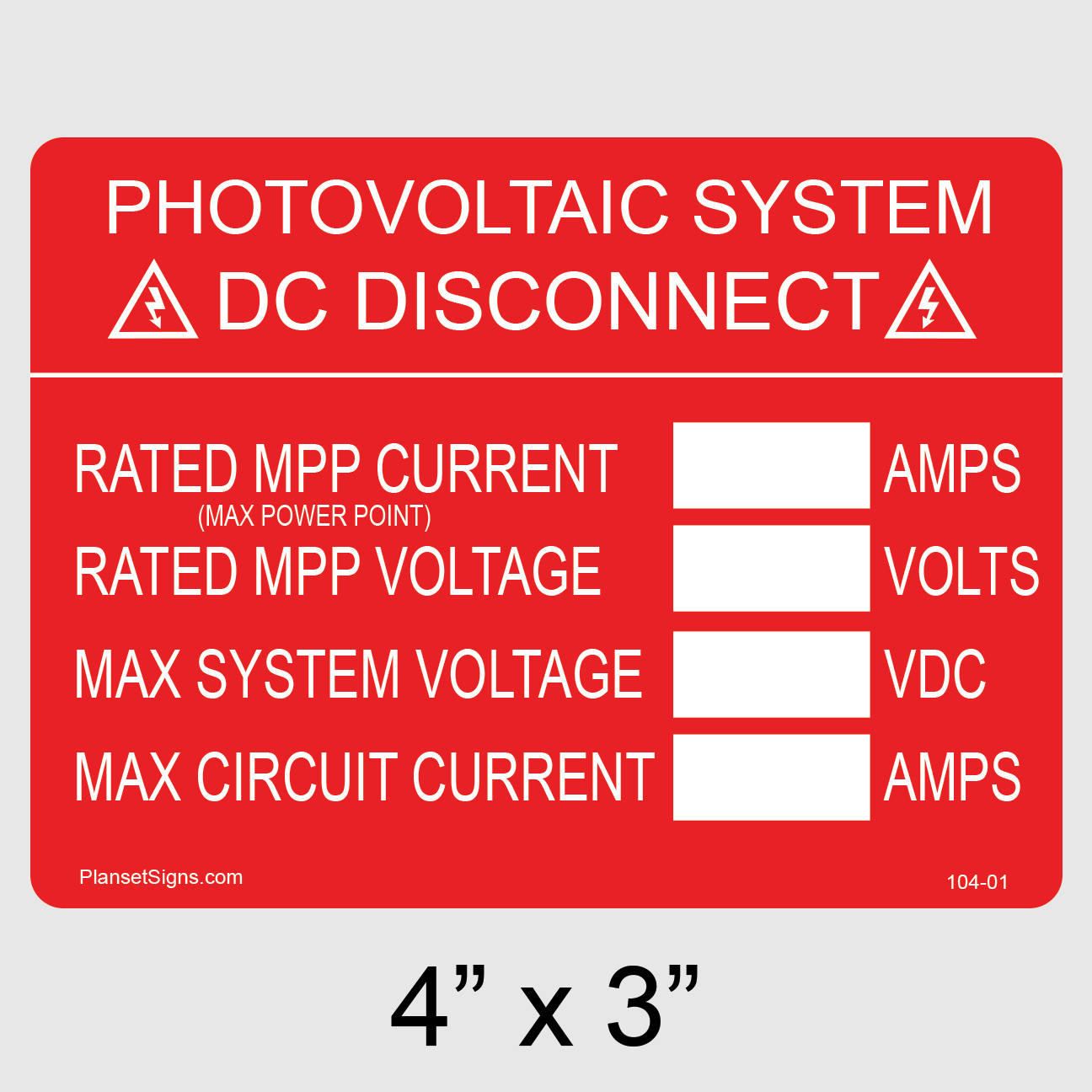 104-01 DC Disconnect Label