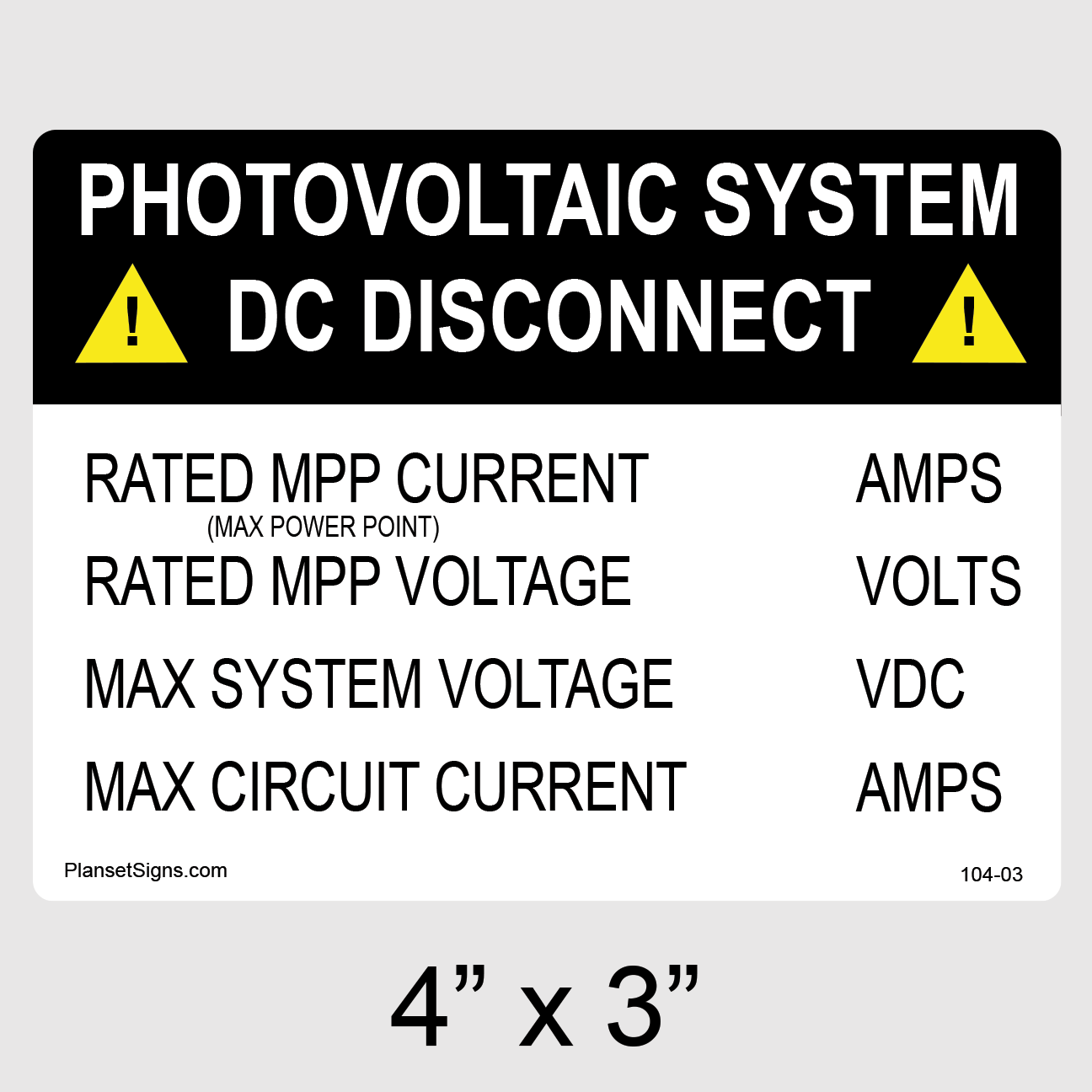 104-03 DC Disconnect Label