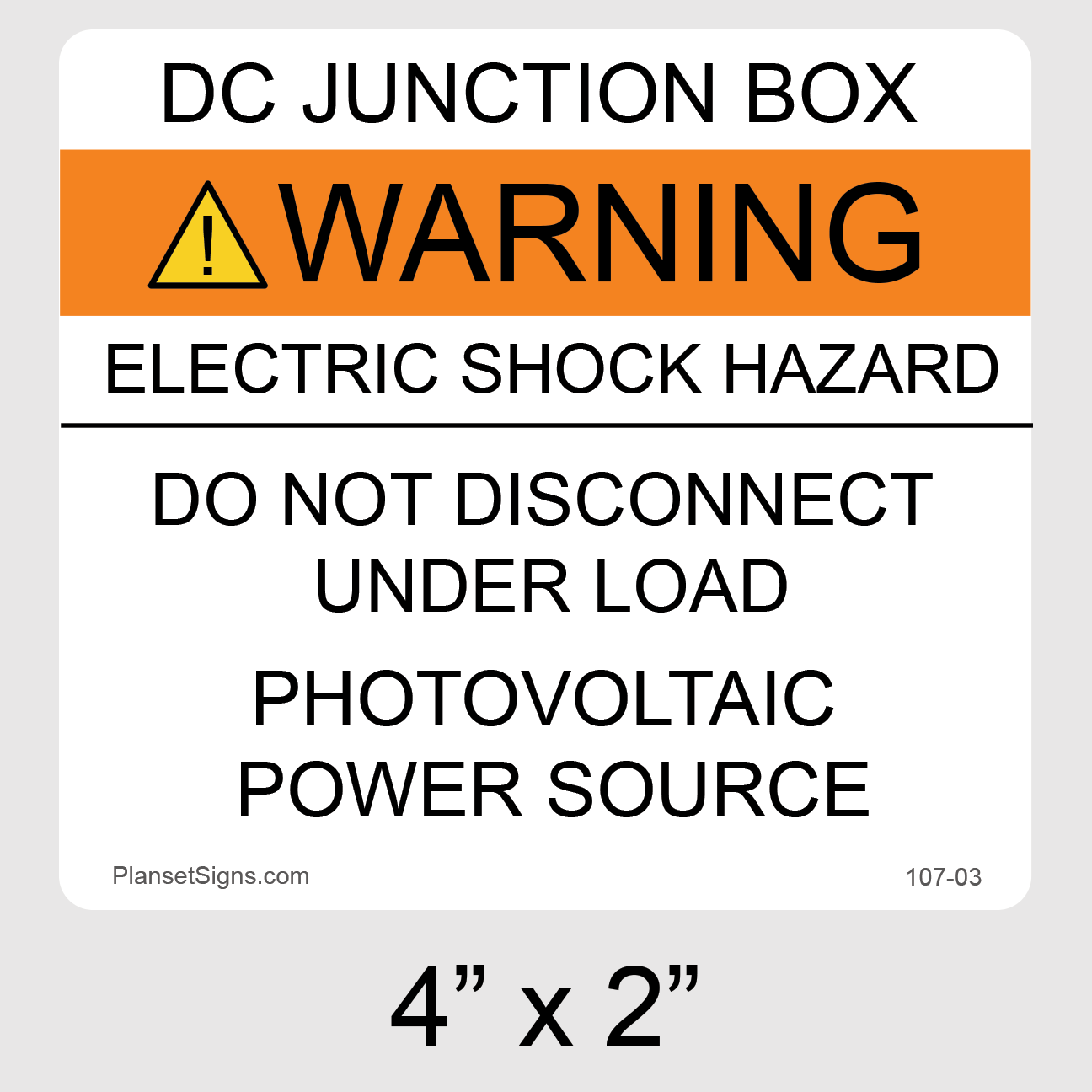 107-03 DC Junction Box Label