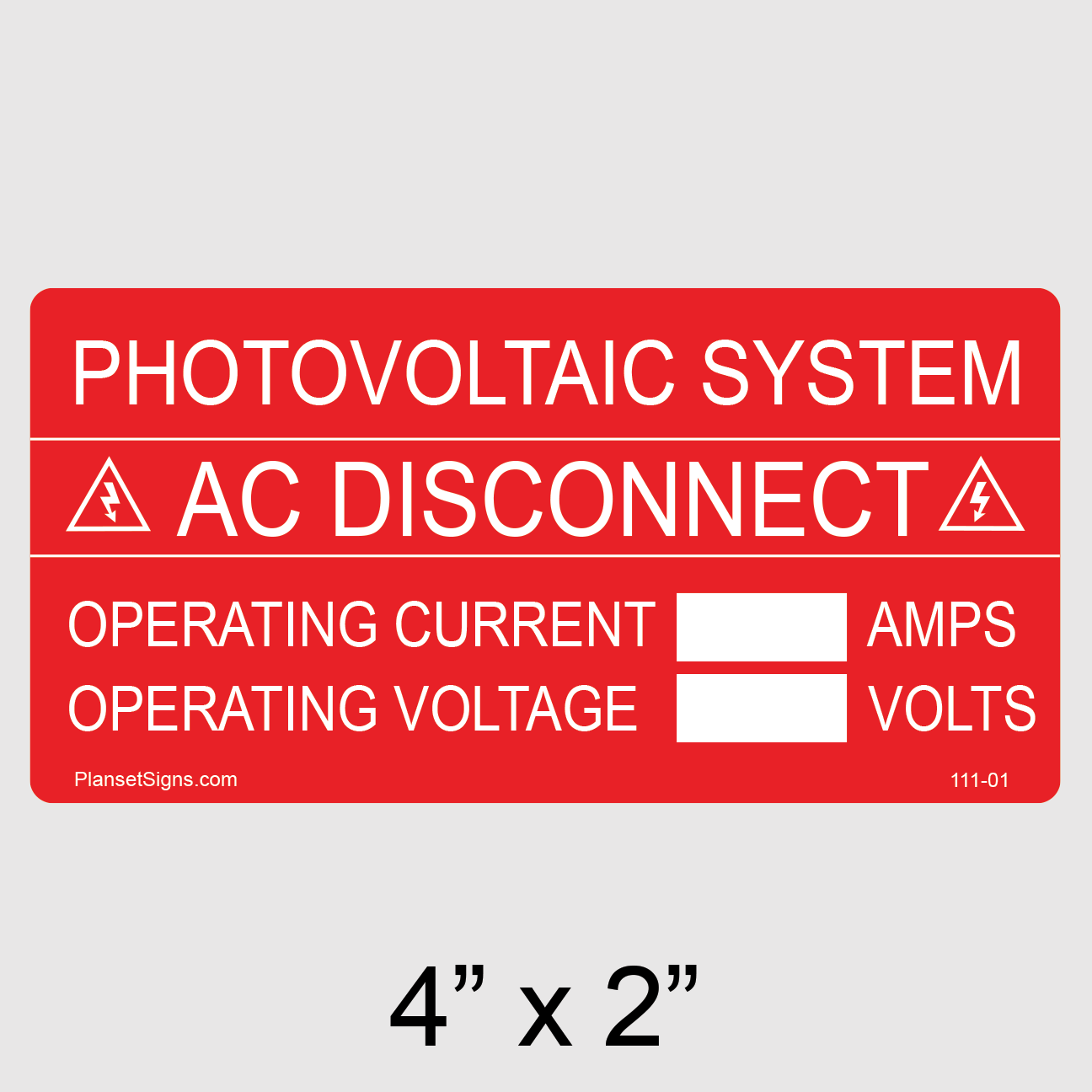 111-01 AC Disconnect Write-In Label