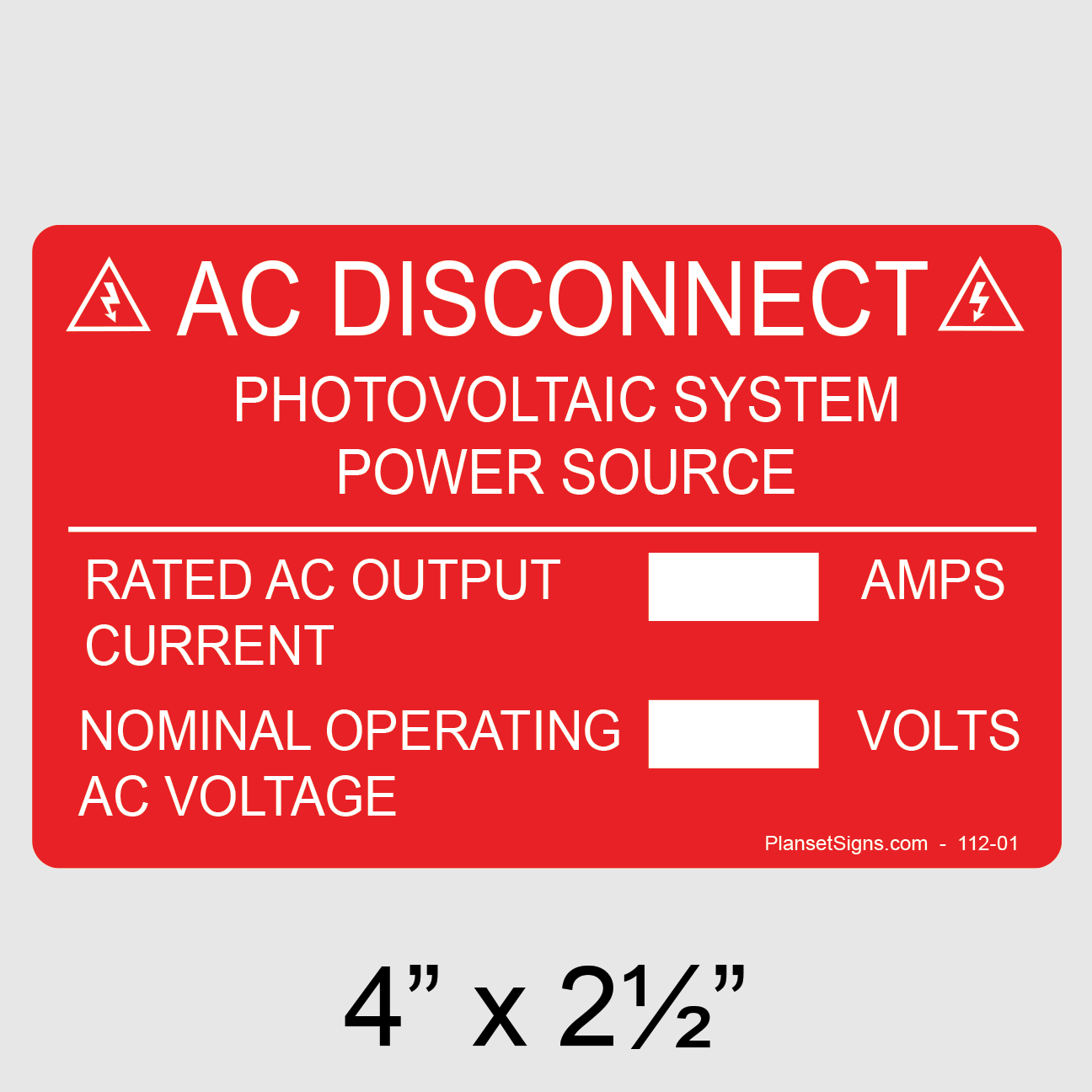 112-01 AC Disconnect Label