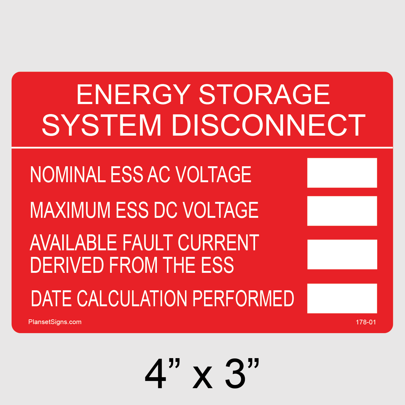 178-01 Energy Storage System Disconnect Write-In Label