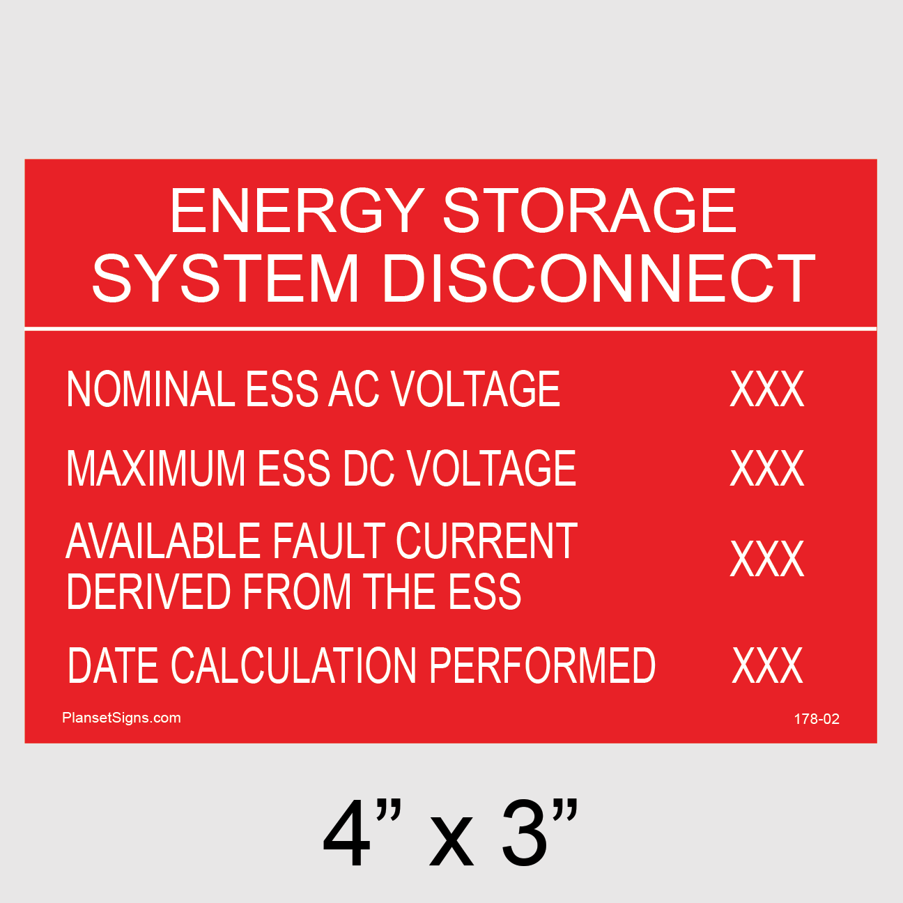 178-02 Energy Storage System Disconnect Placard