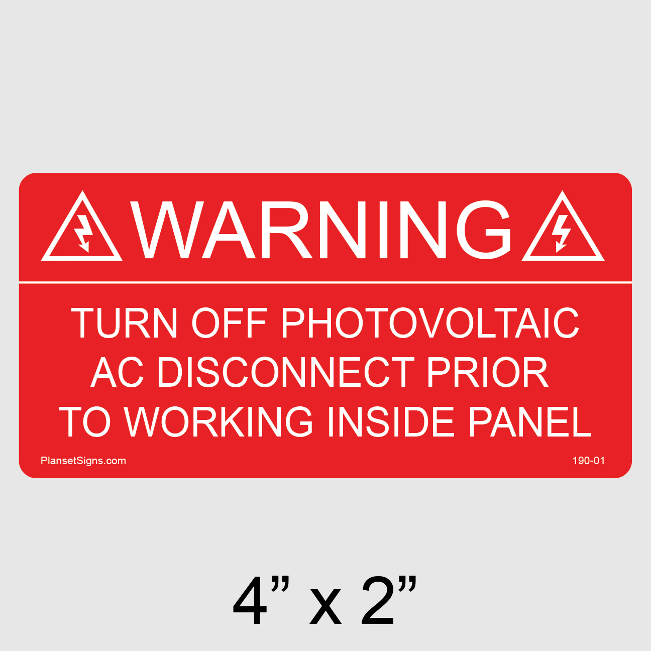 190-01 Solar Warning Label