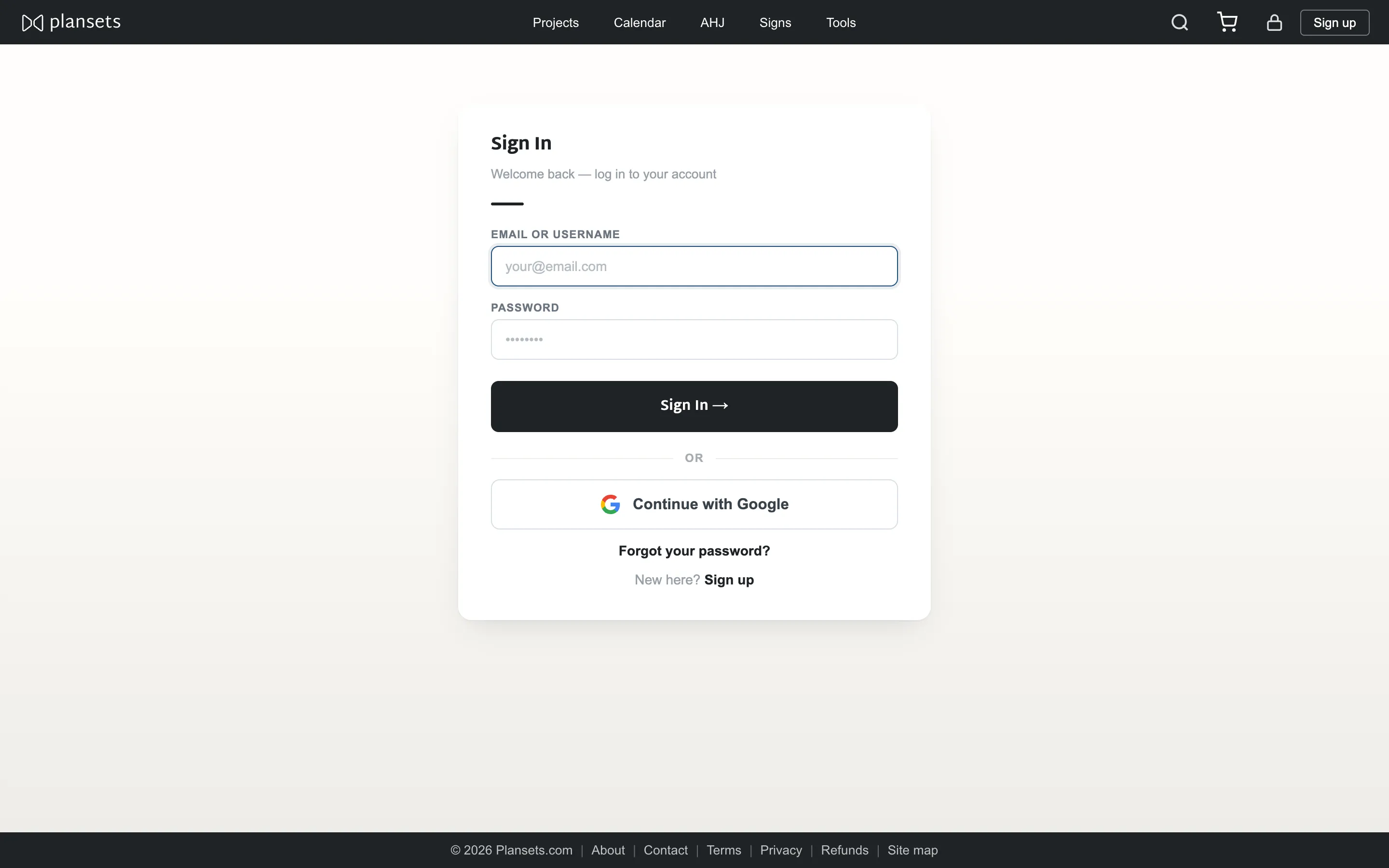 The sign-in page